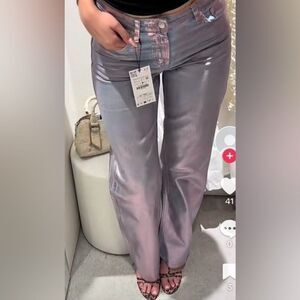 NWT ZARA MID WAIST FULL LENGTH TRF FOIL JEANS
